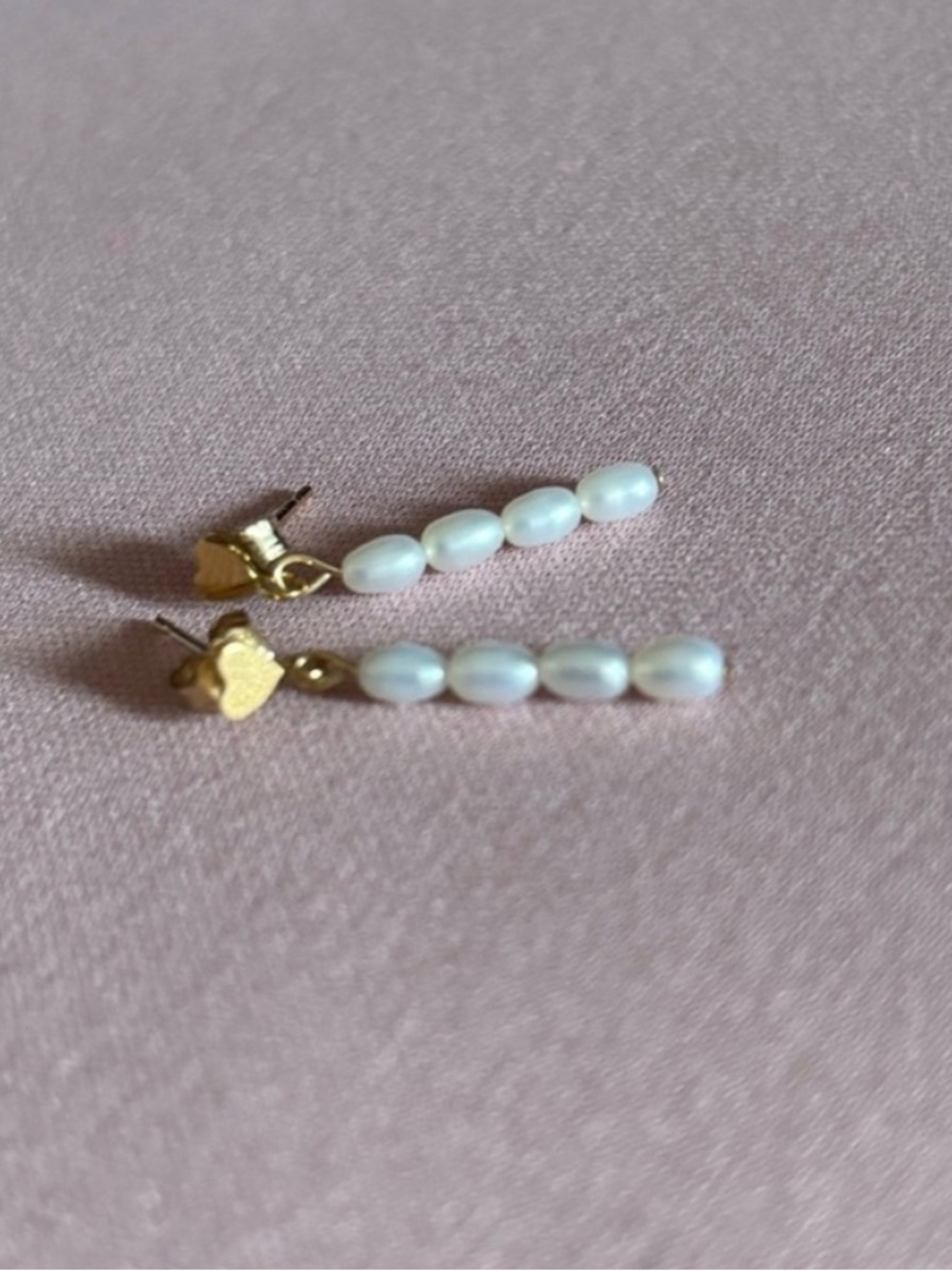 Gold Heart and White Pearl Earrings